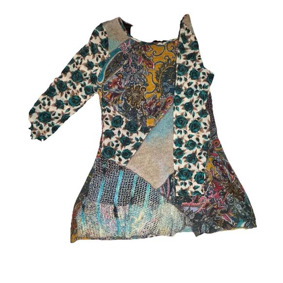 Radzoli Women's Whimsical Goth Knit Small Patchwork Tunic Top Multicolor - Picture 7 of 10